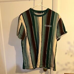GUESS Men's Striped Green and Brown Shirt